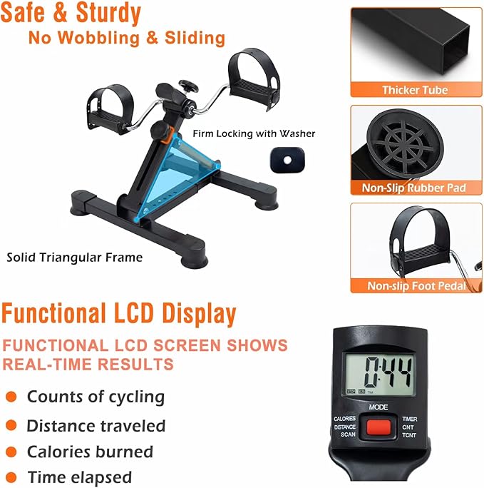 Under Desk Bike Pedal Exerciser, GOREDI Foldable Cycle Exercise Bike for Office, Upper & Lower Peddler Exerciser for Seniors with LCD Display, Fitness Folding Exerciser Peddler for Arm & Leg Workout