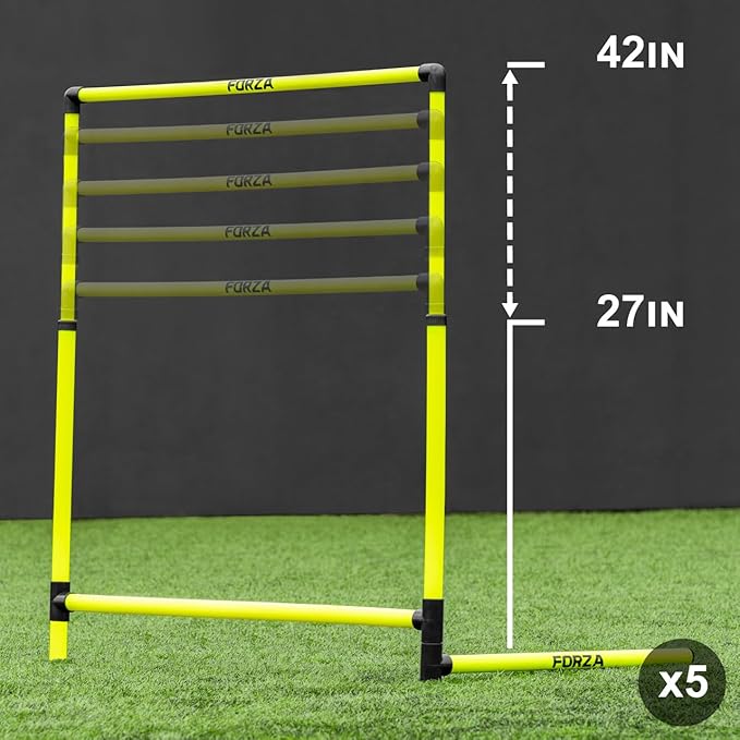 FORZA Weighted Training Hurdles – Adjustable Height 27in to 42in – Set of 5 Speed Hurdles with Folding Legs & 3-Point Base – Durable Agility Hurdles for Football, Track & Sports Training