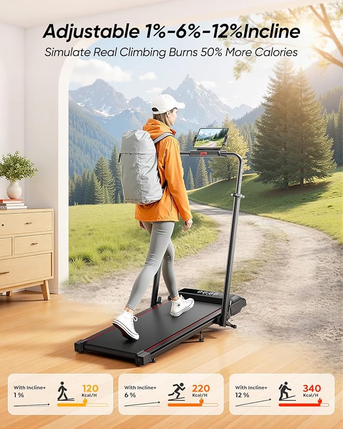 Walking Pad Treadmill with Incline, 2 in 1 Foldable Treadmills for Home Small Office, 300lbs Portable Compact Under Desk Treadmill with App, Remote Control and LED Display