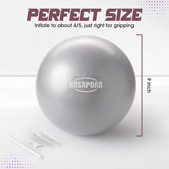 ROSAPOAR Small Exercise Ball - 9 Inch Mini Pilates Ball, Anti-Burst Yoga Ball for Stretching & Core Strength Workout, Physical Therapy & Yoga at Home Gym & Office