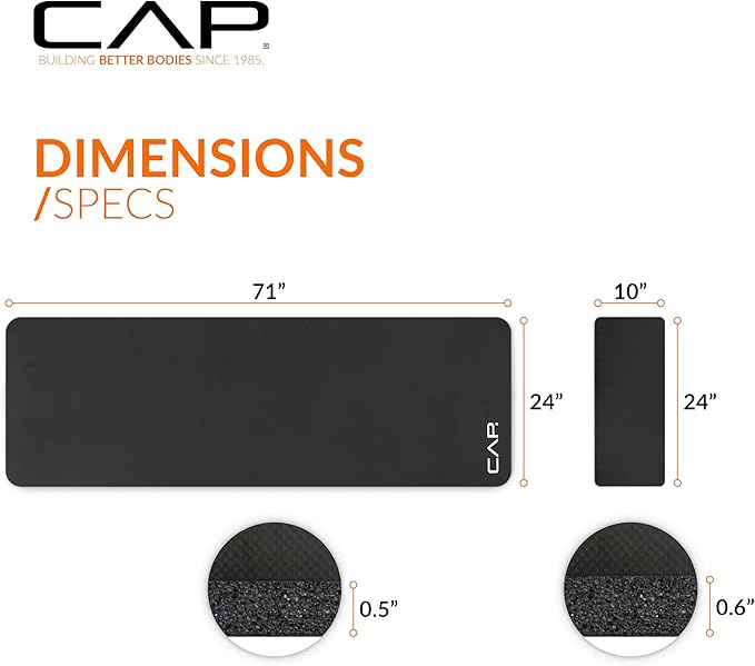 CAP Barbell 1/2-Inch High Density Exercise Yoga Mat with Strap | Multiple Options