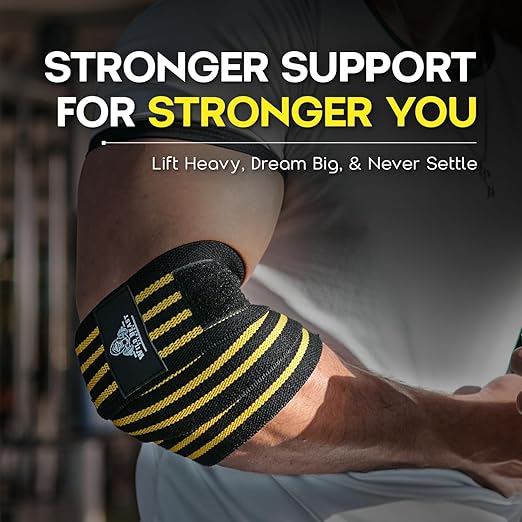 Elbow Wraps for Weightlifting (Pair), Stretchable & Breathable 41" Elbow Compression Strap, Weightlifting Straps for Bench Press, Supports Powerlifting, Pressing, Elbow Straps for Gym Accessories for Men (Yellow)