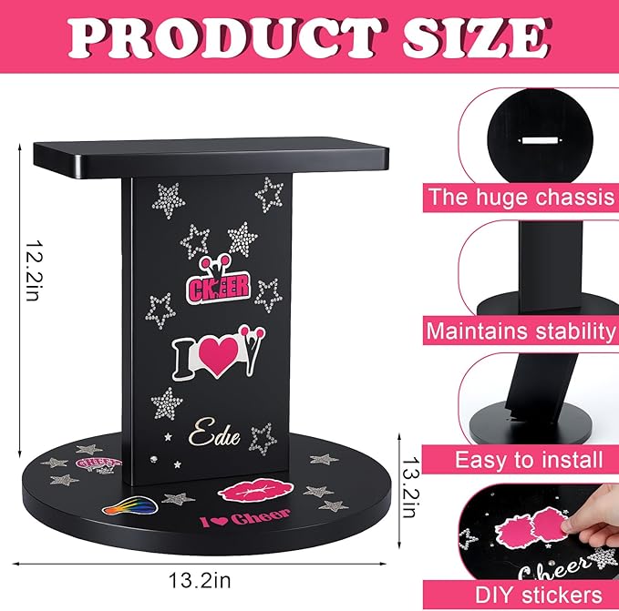 12.2 x 13.2 Inch Wooden Cheer Balance Stand Cheerleading Flyer Balance Trainer Rubberwood Cheer Stunt Stand DIY with 36 Decorative Stickers for Adult Promote Flexibility Core Strength