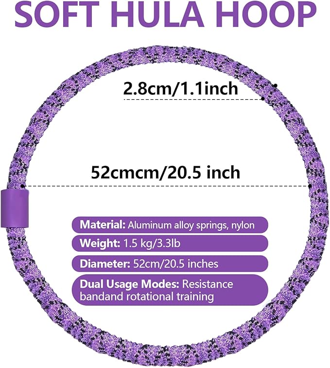 3 lbs Soft Spring Hula Hoop, Weighted Hoops for Adults, Foldable and Portable Hula with Body Tape Measure, Loss Fitness Hoop