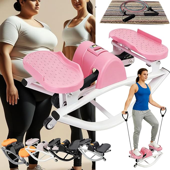Rocking Stepper Side to Side Rock Stepper Side to Side Machine Rock Stepper Exercise Machine with Resistance Bands&Led Display, Low-Impact Home Workout Machine for Knees Joints Legs (Pink B, Sets)