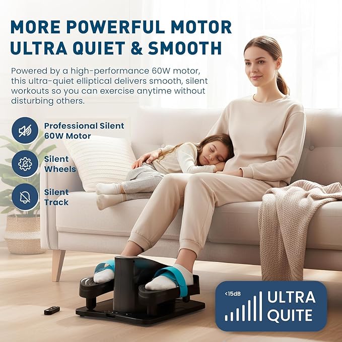 Under Desk Elliptical Machine – Electric Seated Pedal Exerciser for Seniors & Adults, Quiet Ellipse Leg Exerciser with 12-Speed Corded Electric Control, Remote, LCD Foot Pedals for Home Office Workout