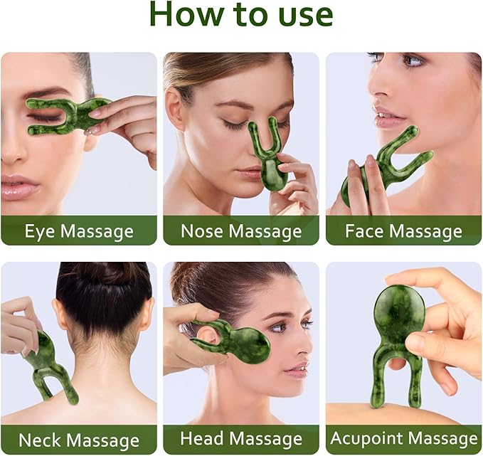 ideayard Jade Gua Sha Facial Tools, Jade Massage Tools for Face Nose Eye, Manual Therapy Tools, Handheld Meridians Acupressure Tool Birthday Gifts for Women Men