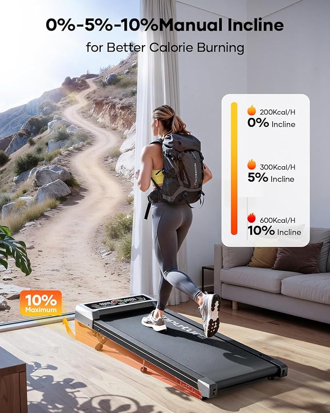 Walking Pad with 10% Incline, 3.0HP Brushless Quiet Under Desk Treadmill, Portable Treadmills for Home/Office, Running Machine 300 lbs Capacity with RGB LED Screen, Remote Control/App Control