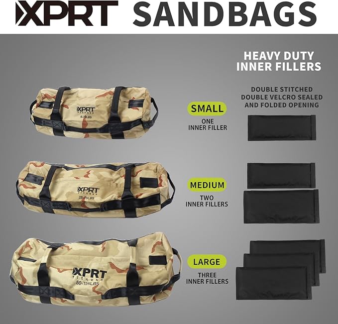 XPRT Fitness Workout Sandbag for Heavy Duty Workout Cross Training 7 Multi-positional Handles - Color Army Green/Black/Camo