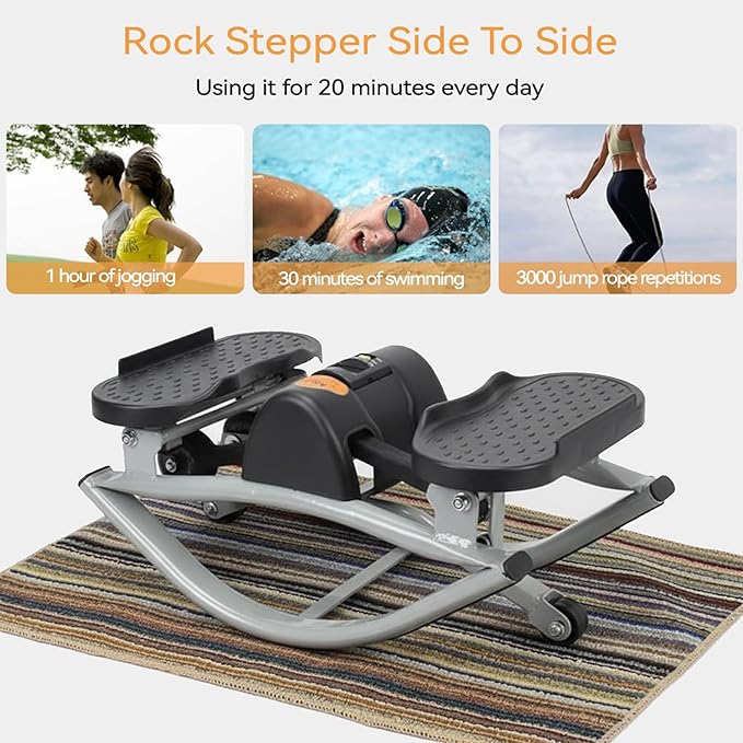 Lateral Rocking Fitness Stepper for Home Workout, Low-Impact Rock Stepper Protects Knees & Joints, Portable Compact Side-to-Side Stepper for Legs, Glutes & Abs Training
