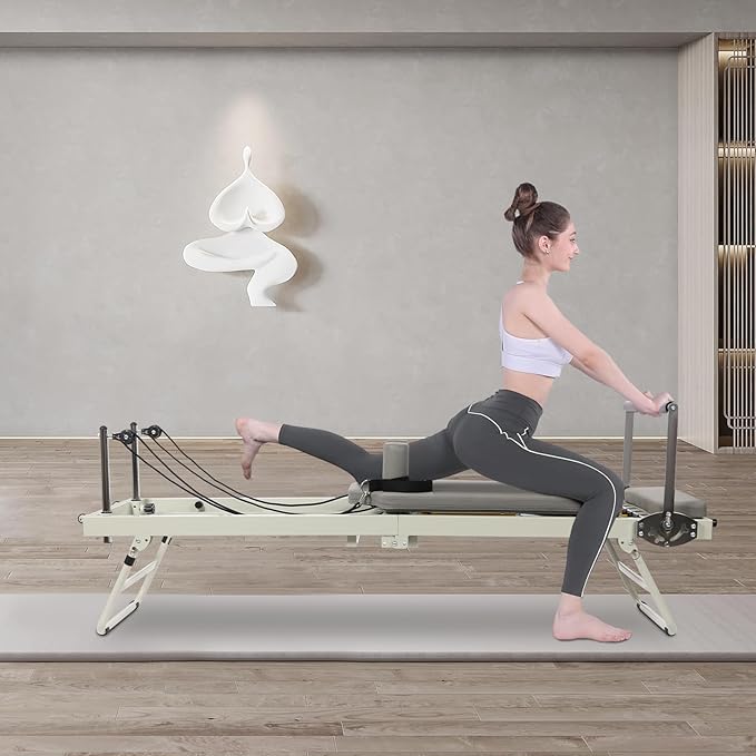 Pilates Reformer, Foldable Reformer Pilates Machine for Home Use, Cardio Fitness Rebounder with Dual Resistance- Springs and Cords, Pilates Equipment for Home Gym Workouts, Up to 264 LBS