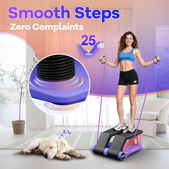 Air Compression Resistance Stepper – Adjustable Mini Stair Climber for Home Cardio Workout, Portable Stepper Machine with LCD Display, 5-Level Adjustable Resistance, Non-Slip Pedals - Batt. not incl.