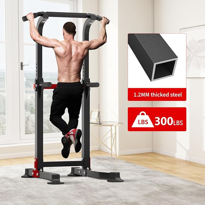 ZENOVA Pull Up Bar Dip Bar Squat Rack Workout Dip Station Height Adjustable Free Standing Chin Up Bar
