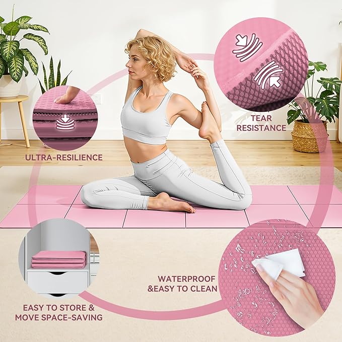 Foldable Travel Yoga Mat 72"x24"x0.24", Lightweight Non Slip Exercise Mat, Portable Folding Workout Mat for Yoga, Pilates, Stretching, Home Gym, Outdoor Fitness & Travel