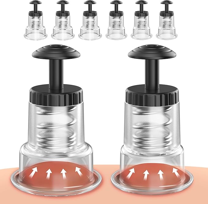 Cupping Kit for Massage Therapy, 2 Sizes Cupping Set, Unique Piston Design, Portable Massager for Studio & Home Use, Muscle Pain Relief, Myofascial Release, Cellulite Reduction (6 Pack)