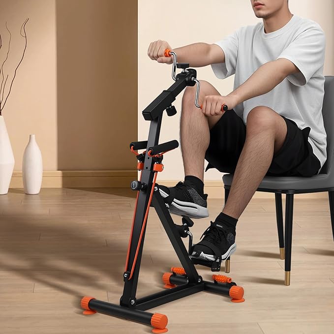 Rehabilitation Trainer Exercise Bike for Seniors, Hand Arm Leg Knee Peddler with Action Roller Handle, Pull Rope Swing Pedal Foot Massage, Adjustable Upper Lower Limb Home Fitness Equipment