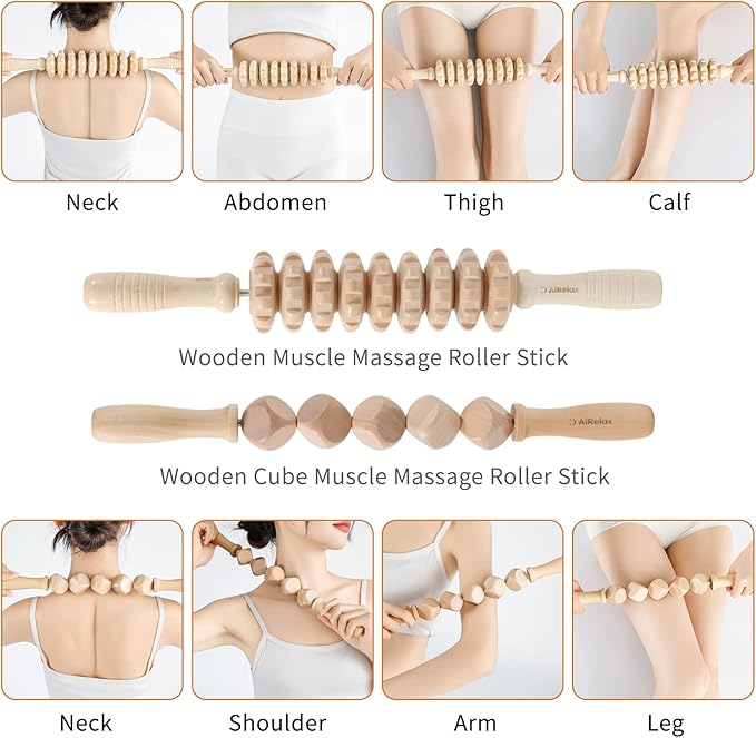 AiRelax 7 Pack Wood Therapy Massage Tools for Body Shaping Set, Cellulite Massager,Maderoterapia Kit Colombiana, Lymphatic Drainage Massager Tools for Neck Back Waist Pain Relief