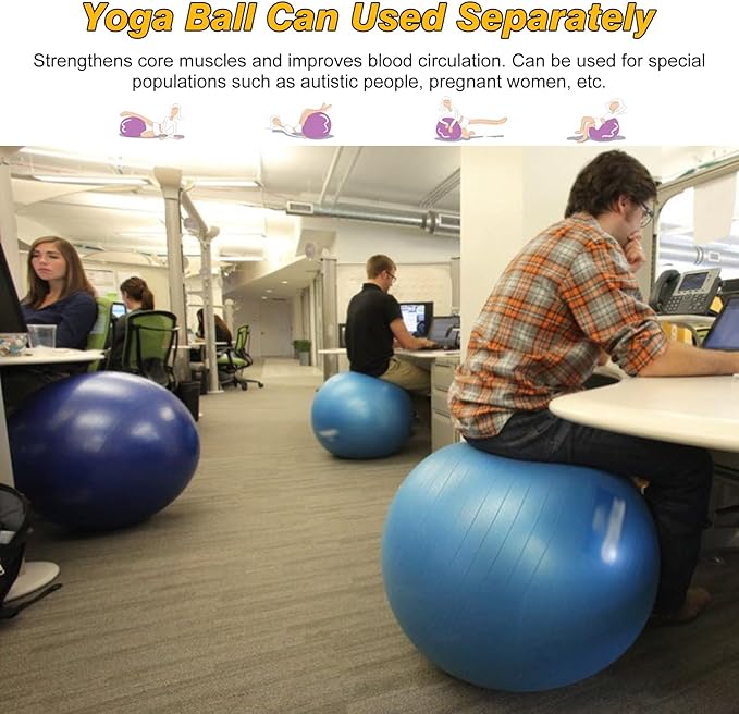 Home Office Ball Chair, Pilates Exercise Yoga Ball Desk Chairs with Ergonomic Chair Back for Improves Back Pain, Core Strengthening Stability Ball Chair