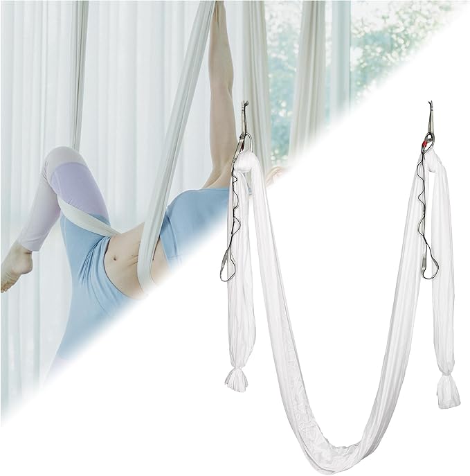 Kojem Aerial Silk Fabric Yoga Swing Kit For Fitness Yoga Inversions Flexibility Core Strength Dance White Nylon Fabric 6.6/13.1 Yards