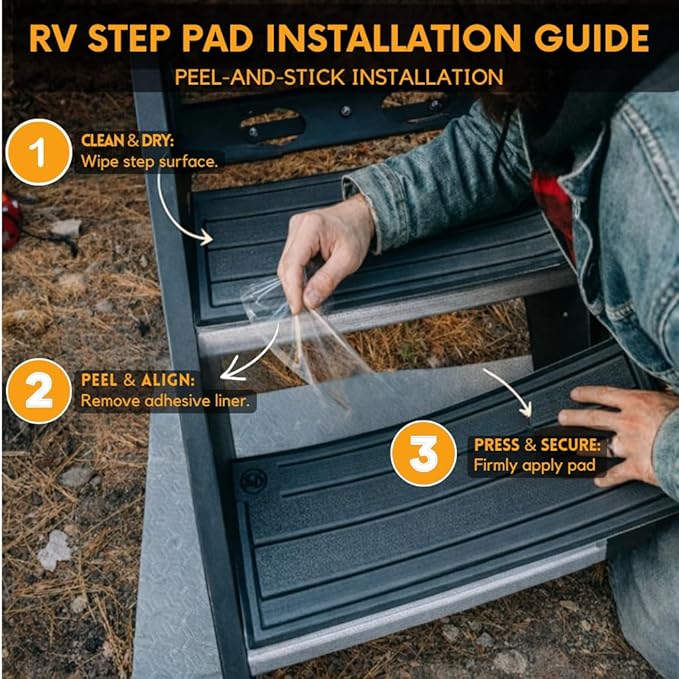 27.5" x 8" Non‑Slip SeaDek RV Step Treads – 6mm HD Material Embossed SeaDek EVA Foam, All Weather Resistant RV Stair Mats & Step Covers, Outdoor RV Accessory - Storm Gray
