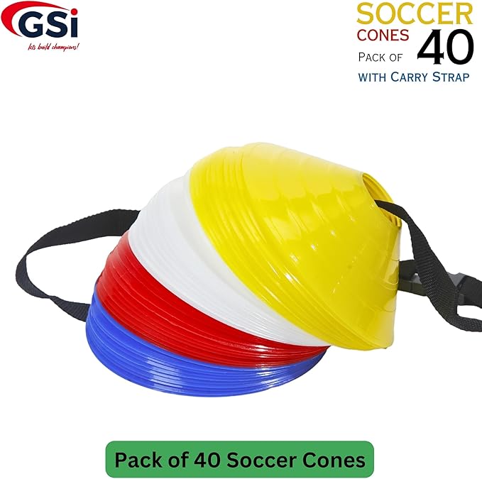 GSi Kids Agility & Speed Training Bundle – 46 Pc Set with 6 Adjustable 6"/12" Hurdles & 40 Training Cones for Sports Drills, PE Class, and Obstacle Courses