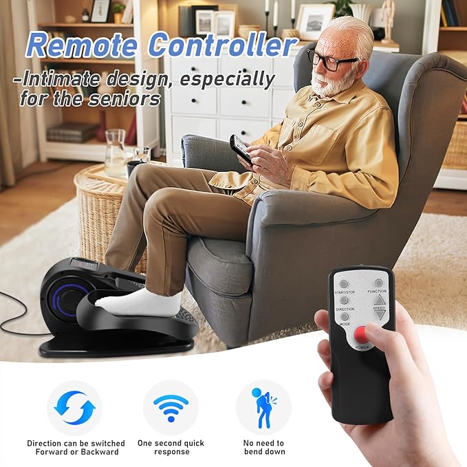Under Desk Elliptical Machine, Electric Leg Exerciser for Seniors, Compact Seated Pedal Exerciser, Portable Elliptical Trainer with Remote and Non-Slip Pedals for Teens Adults