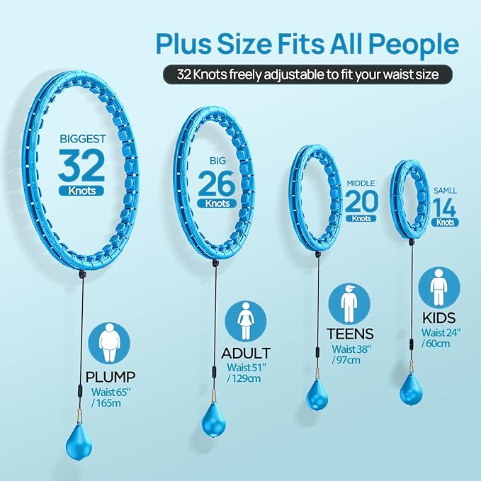 Weighted Exercise Hoop Plus Size, 32 Detachable Knots for Adults & Beginners, 2 in 1 Abdomen Fitness Massage Non Fall Smart Hooola Hoop with Auto Spinning Ball