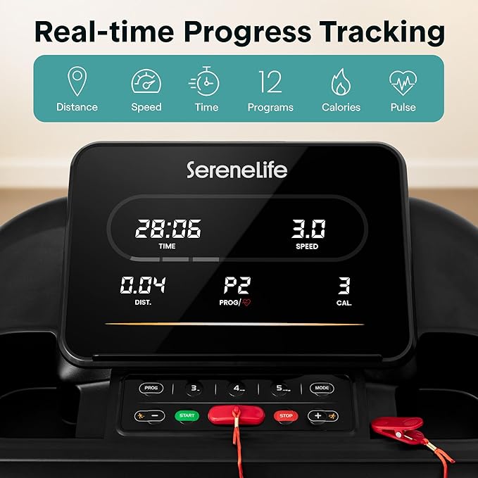 SereneLife Treadmill with Incline & Handle Bars | Compact Portable Walking Pad & Treadmill for Home/Apartment | Wide Running Belt 40" x 16" | Includes Workout Trainer Program with Bluetooth App