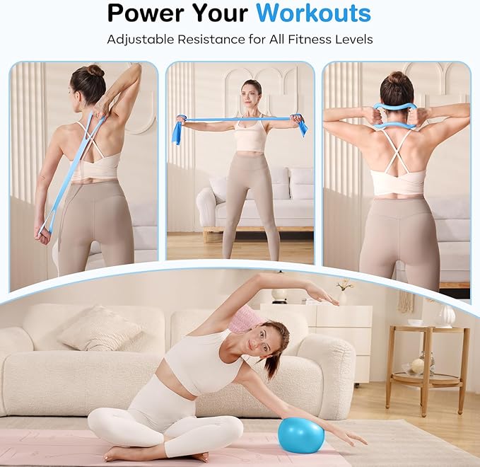 Pilates Kit 13Pcs Home Pilates Essentials Workout Kit with 13" Ring, 10" Ball and Resistance Bands for Women at Home Pilates Equipment Set for Beginners