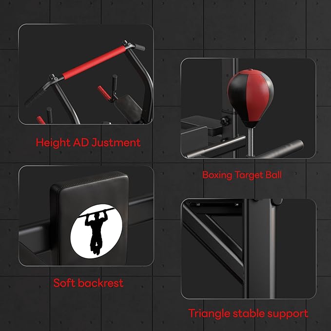 SogesPower Power Tower Pull Up Bar Station Multi-Function Adjustable Height Workout Dip Station Strength Training Equipment for Home Gym Fitness Equipment with Boxing Speed Ball & Rotating Target 400LBS