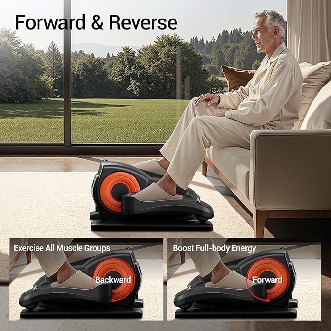 Under Desk Elliptical Machine, Elliptical Exercise Machines as Seen on TV with Remote, Electric Seated Eclipse Foot Pedal Peddler Sitting for Senior,12 Speeds Modes, Fully Assembled for Home Office