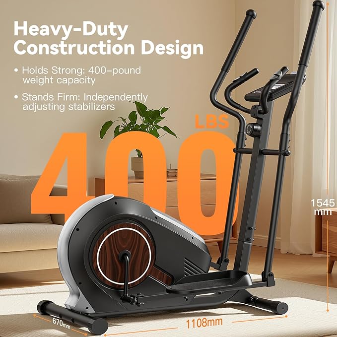 ANCHEER Elliptical Machine, Elliptical Exercise Machine for Home with Magnetic Driving System,14 Resistance Levels, Pulse & LCD Monitor, Elliptical Cardio, 400 Lbs Low Impact Elliptical
