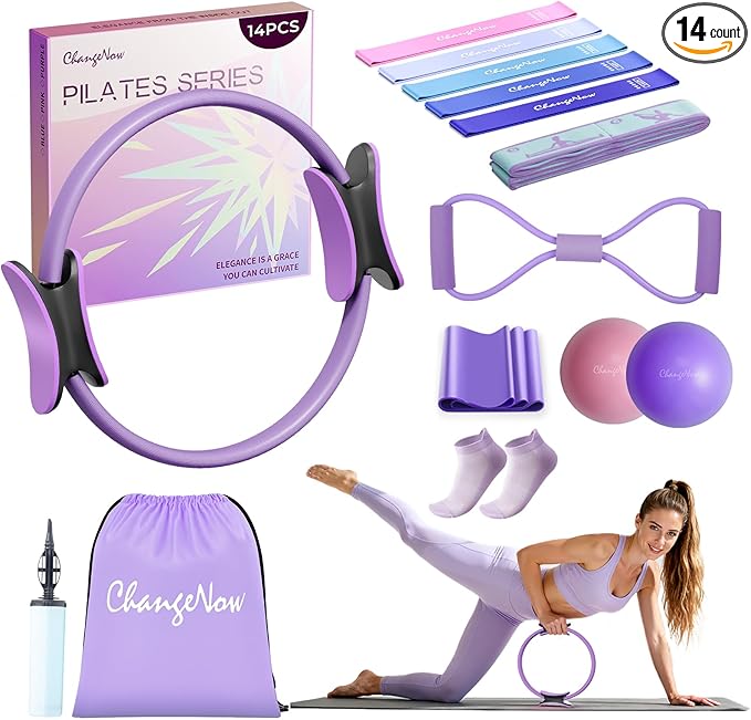 Targeted Training Pilates Kit,Upgraded Pilates Equipment for Women with 14'' Magic Circle, Figure 8 Bands, Pilates Ball & Bands to Firm Core, Thighs, Glutes & Arms at Home - Workout Guide Included