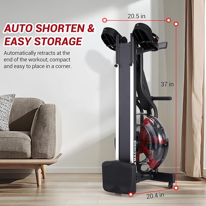 380 Lbs Capacity Water Rowing Machines for Home,Foldable Rower Machine with Led Digital Monitor, Wide Ergonomic Seating & App Compatible,for Gym Exercise The Upper Body Workout