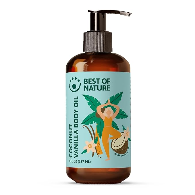 Best of Nature Coconut Vanilla Massage Oil – Lightweight Body Oil for Smooth, Silky Skin, Soft Coconut Vanilla Scent, Ideal for At-Home Massage & Daily Moisturizing, 8 fl oz
