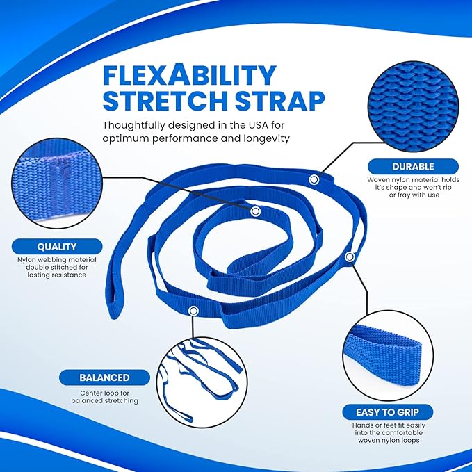RangeMaster Stretch Strap with Exercise Guide│ Versatile Multi-Loop Strap Perfect for Yoga, Pilates, and Physical Therapy │ Portable │ Helps Improve Flexibility