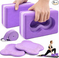 2 Pack Yoga Blocks Wrist Support Yoga Blocks with Knee Pads and Strap to Put Less Weight on Wrist Improve Comfort and Grip, EVA Foam Pilates Exercise Balance Stretching Accessories