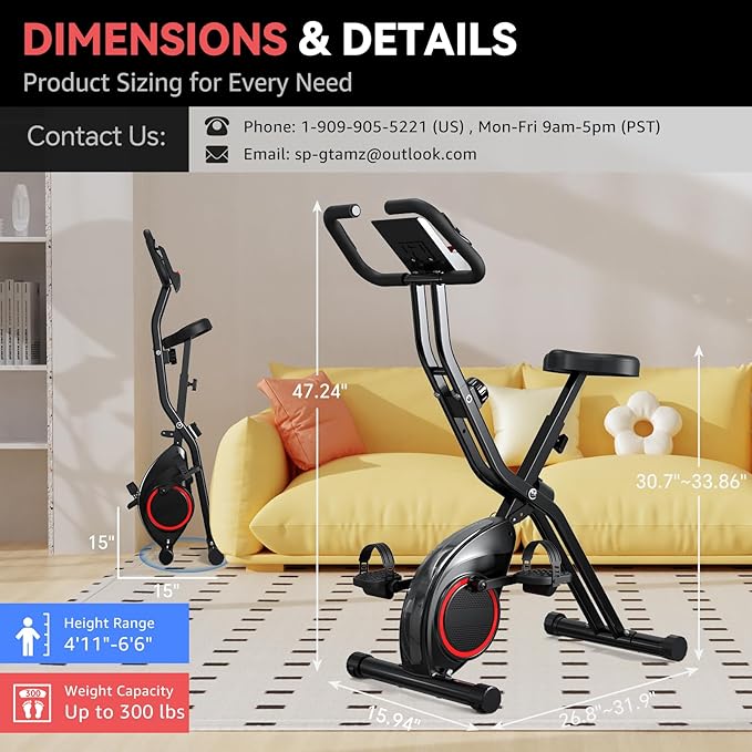Lightweight 33LB Foldable Exercise Bike for Small Apartments, Stationary Bikes for Home Workout, Indoor Portable Cycling Bike with 16-Level Magnetic Resistance, 260LBS Capacity, 5.5 LBS Flywheel