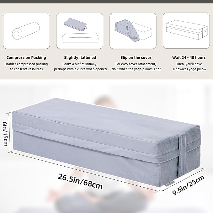 GOFORIT Yoga Bolster Pillow for Meditation and Support，Rectangular Meditation Pillow for Restorative Yoga，26.5"X9.5" X6"