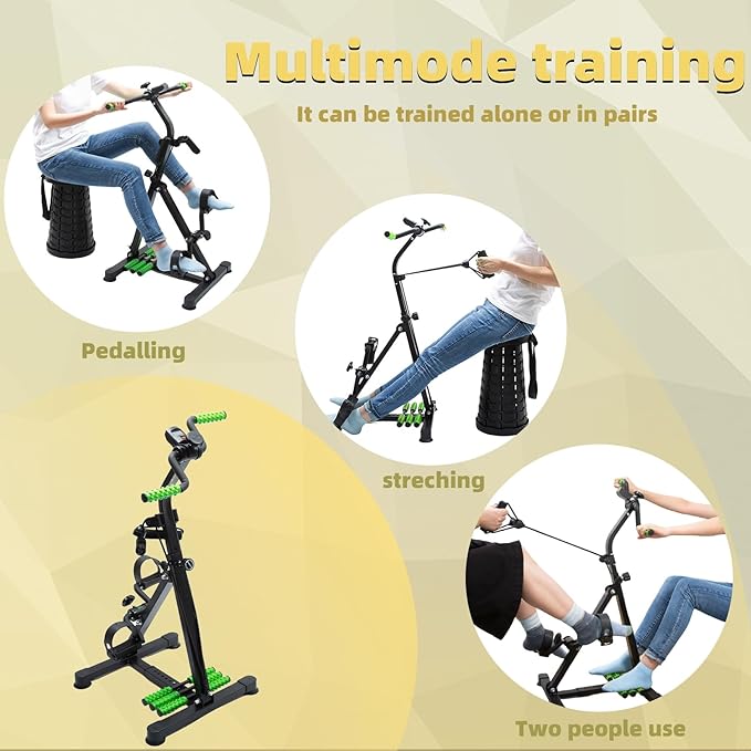 GeRRiT Pedal Exercise Bike for Seniors, Home Exercise Equipment for ElderlyHand Arm Leg and Knee Fitness Machine with Massage, LCD Monitor., black+green