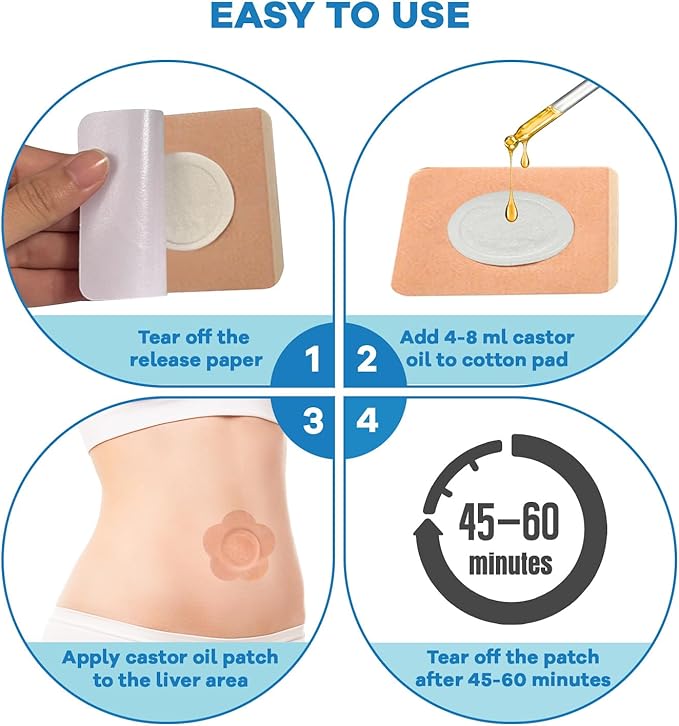 32 Pcs Castor Oil Belly Button Patches, Disposable Anti Leakage Castor Oil Pack Wrap(Oil Not Included), 2.8" x 2.8"