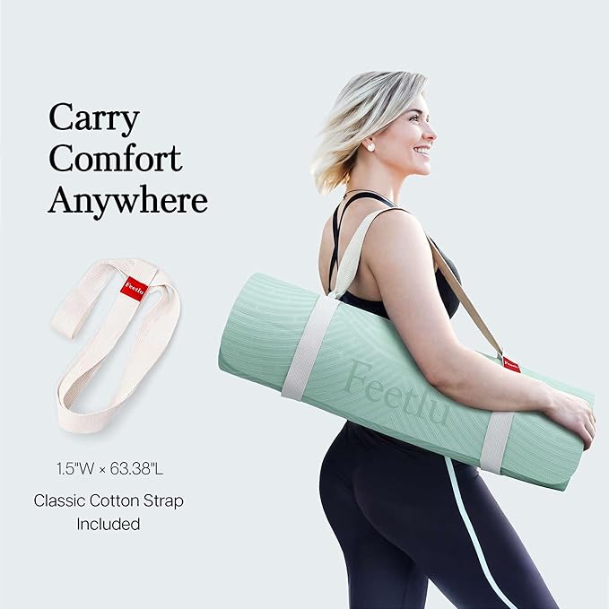 Extra Thick 12mm Exercise Mat – Non-Slip, Joint-Friendly & Cushioned Fitness Mat for Yoga, Pilates & Floor Workouts – Durable, Supportive & Includes Feetlu Classic Strap