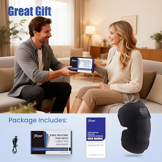Knee Massager, Cordless Knee Heating Pad for Knee Pain Relief, Heated Knee Brace with Heat and Vibration Massage 30 Minutes Auto-off, Gifts for Seniors Women Men(Single)