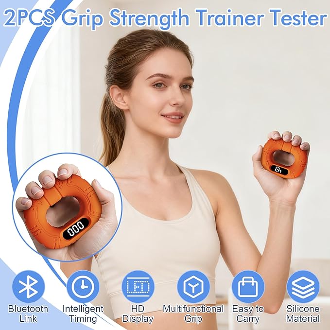 Upgraded Hand Grip Strength Tester Trainer, Rechargeable Digital Hand Dynamometer Grip Strengthener with LCD Display, Portable Finger Exerciser for Home Gym Office Sports Training