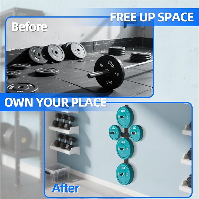 Weight Plate Storage Rack, Wall Mounted Bumper Plate Weight Rack Storage, Space Saving Strength Training Plate Trees for Garage Home Gym Strength Training, Load Up to 700 LBS, 3-Peg, Fit 2" Plates