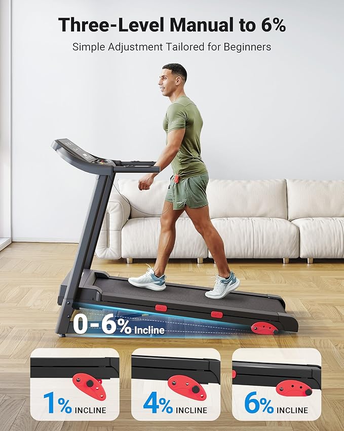 THERUN Incline Treadmill 18" LED Screen & 16.5‘’ Wide Belt, Running Treadmill 2 Layers Shock-Absorbing, Foldable for Indoor Fitness Workouts