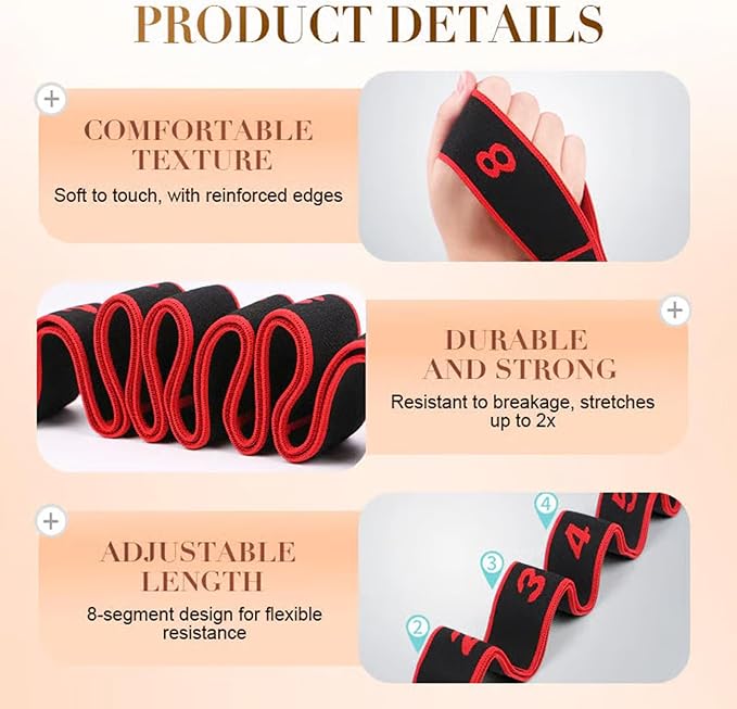 Fitness Resistance Band for Stretching and Yoga, Fashion Puller Exercise, 8/10 Loops Elastic Exercise Bands for Adults, Exercise Bands with Handles for Full Body Stretching Shaping