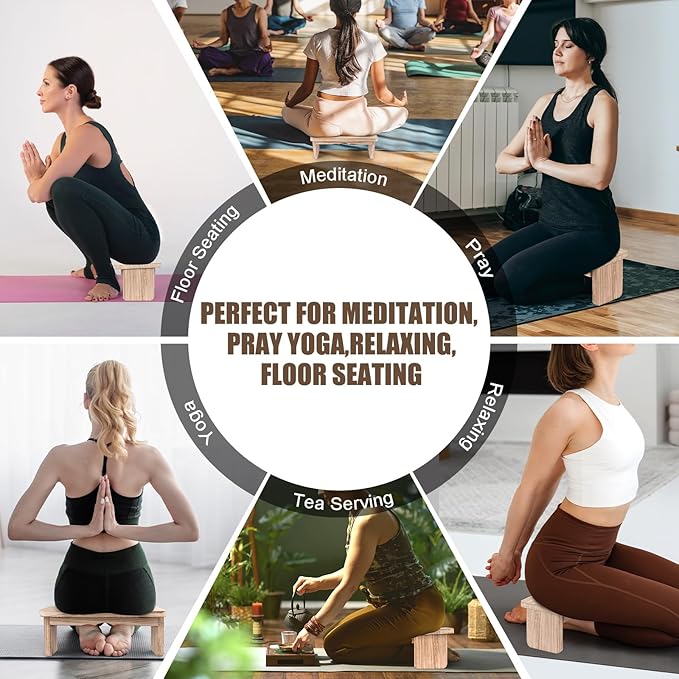 Folding Yoga Meditation Bench - Yoga Kneeling Bench for Adult, Wooden Zen Meditation Stool Kneeling Bench for Yoga Practice (Light Brown)