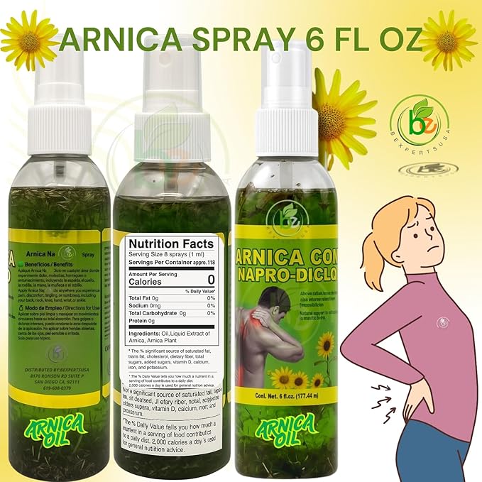 Arnica Sore Muscle Massage Oil(Aceite) – 6 fl oz – Natural Concentrated Body Oil for Muscles, Joints & Massage Therapy – Fast-Absorbing – Fresh Herbal Aroma – Soothing Relief – Daily Use Solution