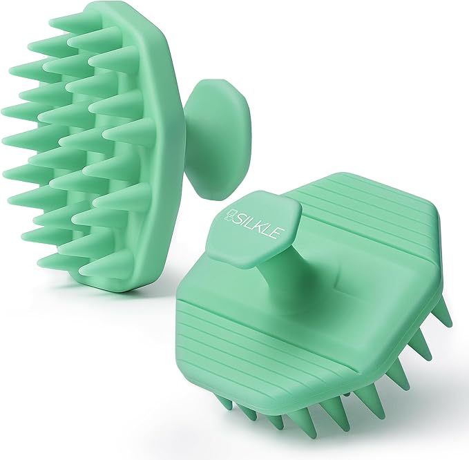 Scalp Massager Shampoo Brush – Silicone Scalp Scrubber for Hair Growth & Dandruff Removal, One-Piece, Non-Slip Handle, Soft Bristles, Wet/Dry Shower Scalp Exfoliator for All Hair Types – Green